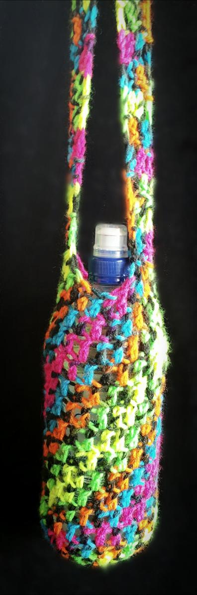 Neon Rainbow Crochet Water Bottle Holder