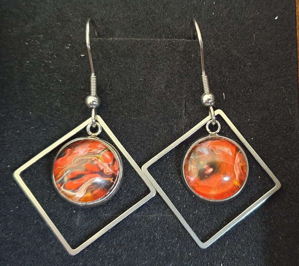 Red Diamonds - Unique Acrylic Artwork Earrings