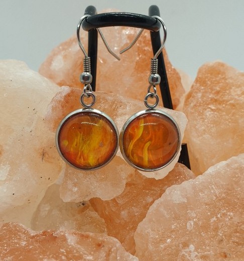 Flamed Love - Unique Acrylic Poured Artwork Earrings 