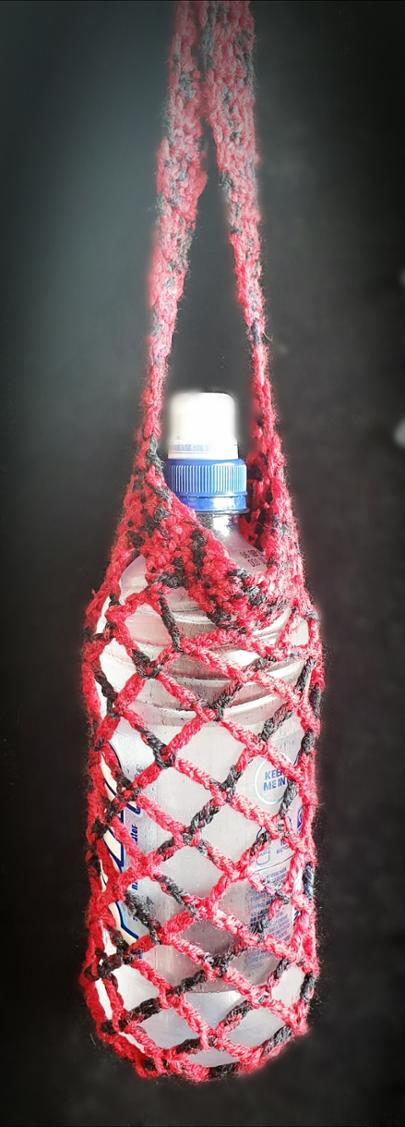 Red & Black Crochet Water Bottle Holder