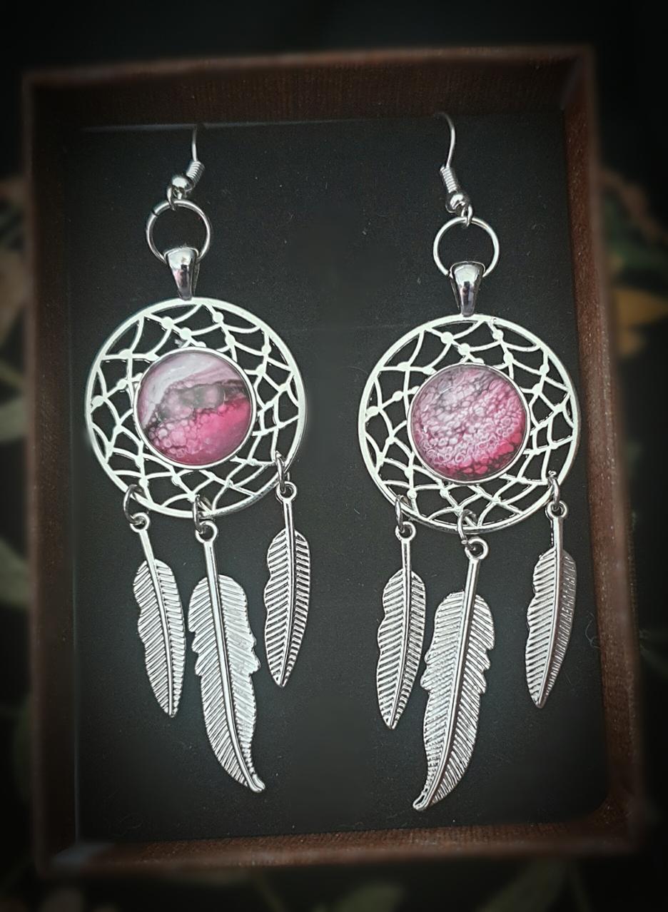 Pink Dreams - Unique Acrylic Artwork Dream Catcher Earrings Set
